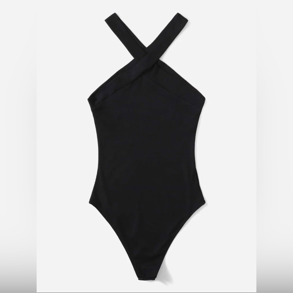 SHEIN Solid Black Halter Bodysuit